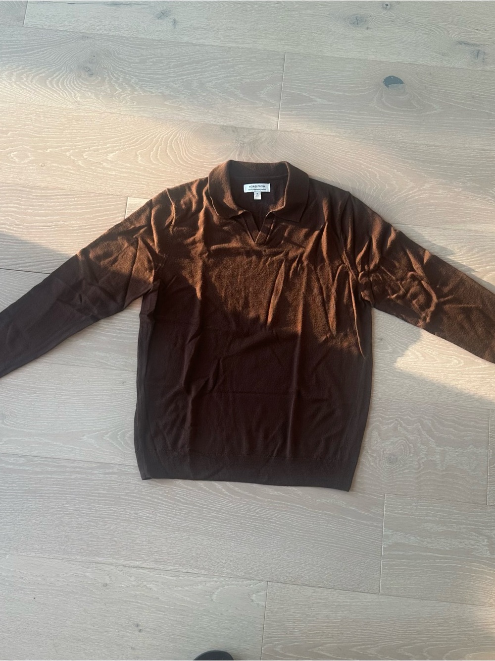 Nordstrom Men's Brown V-Neck Polo 100% Merino Wool Sweater